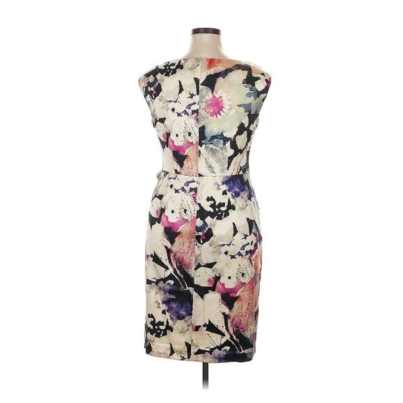 Suzi Chin Maggie Boutique Sheath Midi Dress SILK Floral Watercolor Sleeveless 12 - Picture 2 of 8